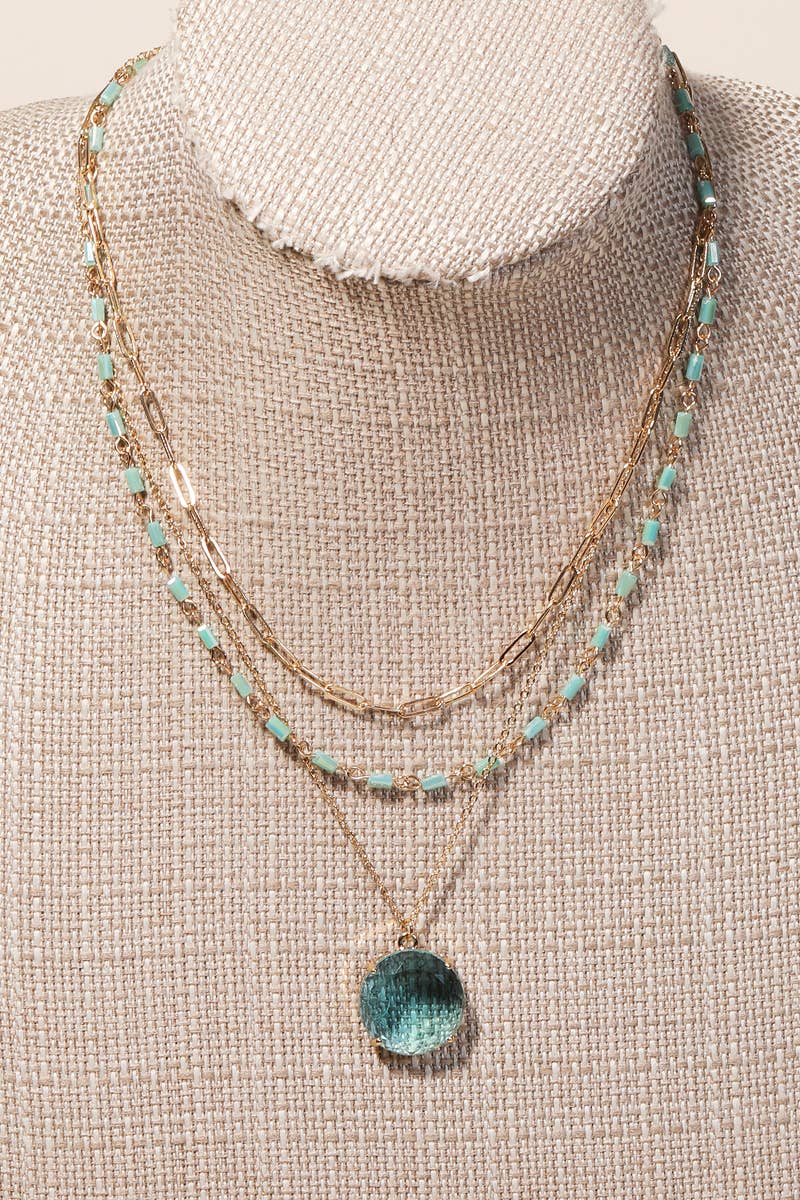 Circle Crystal Pendant Layered Necklace