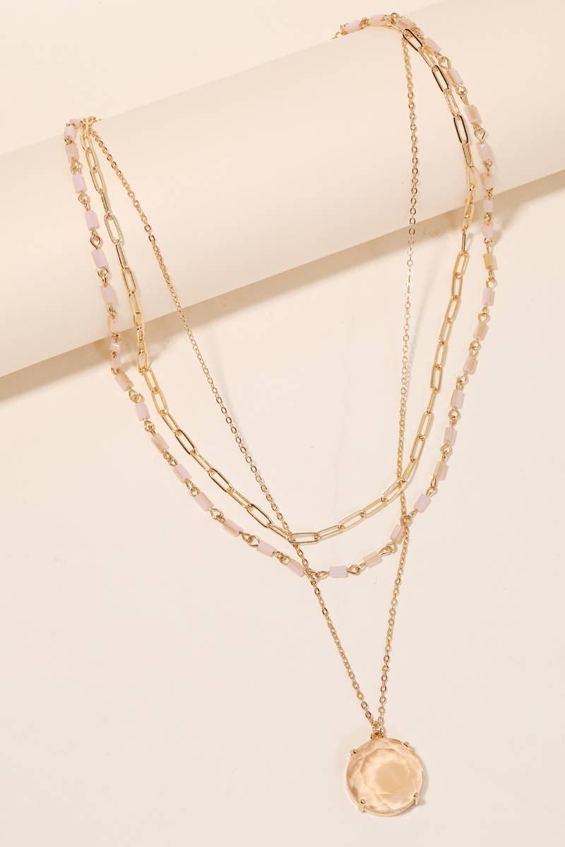 Circle Crystal Pendant Layered Necklace