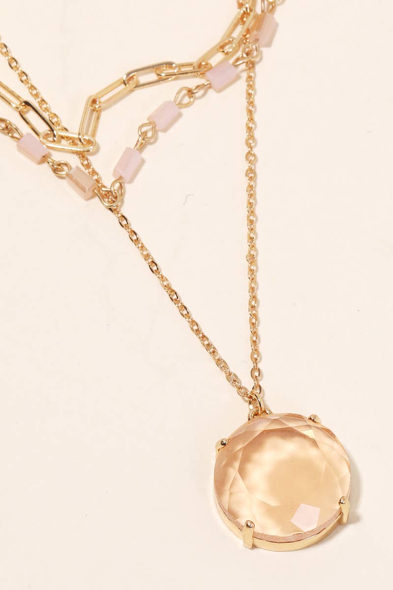 Circle Crystal Pendant Layered Necklace
