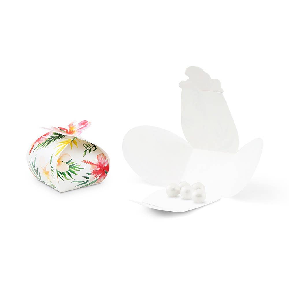 Uniquely Shaped Paper Wedding Favor Boxes - Tropical Floral