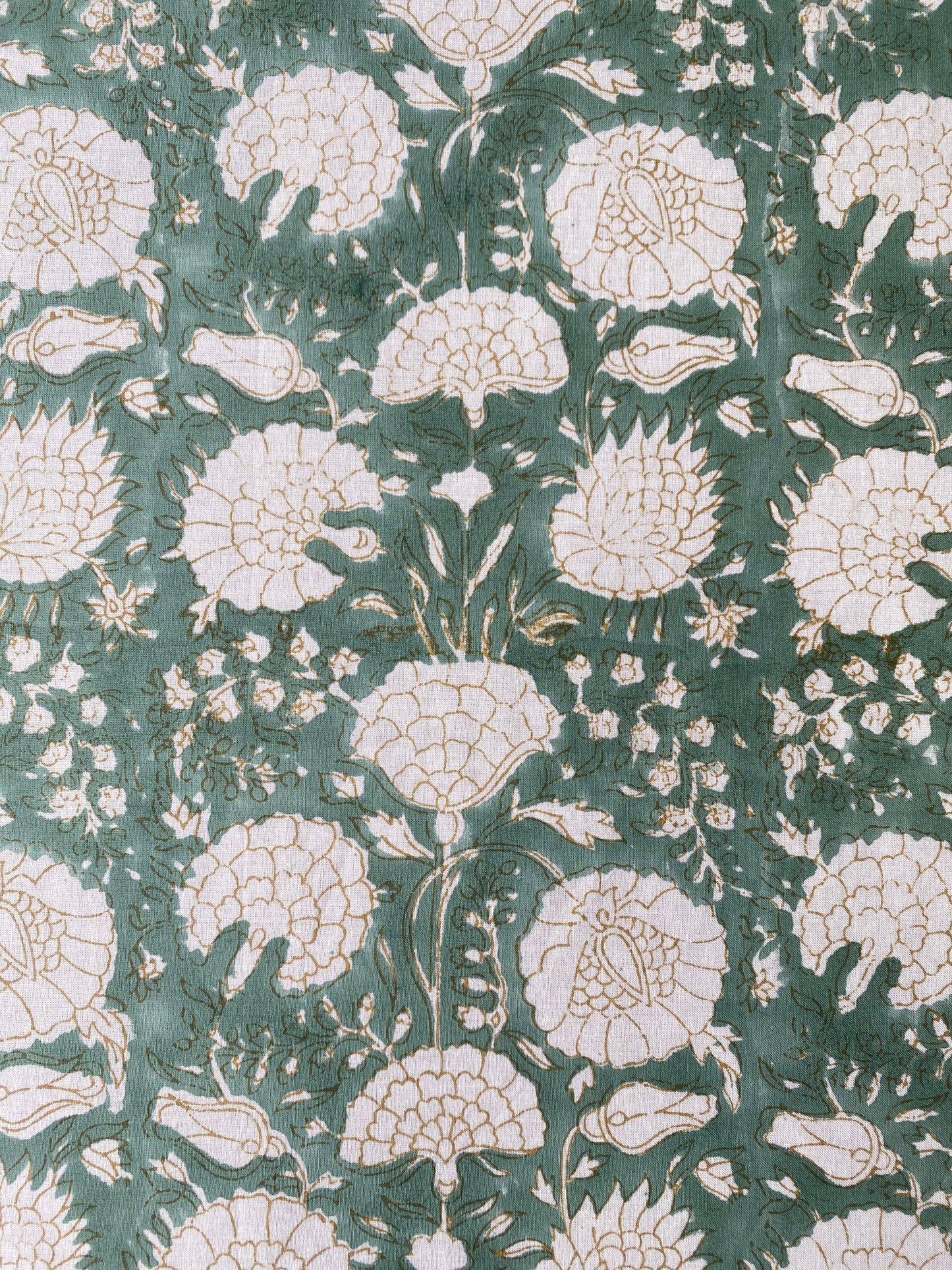 Turquoise Old Moss Green Hand Block Print Cotton Tablecloth