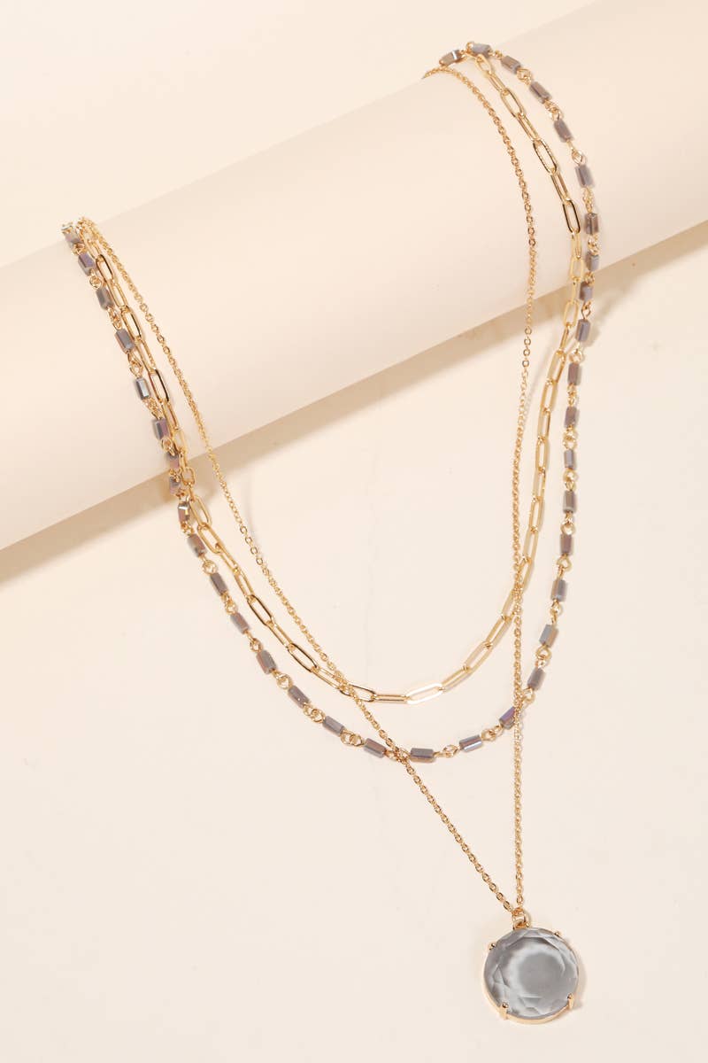Circle Crystal Pendant Layered Necklace