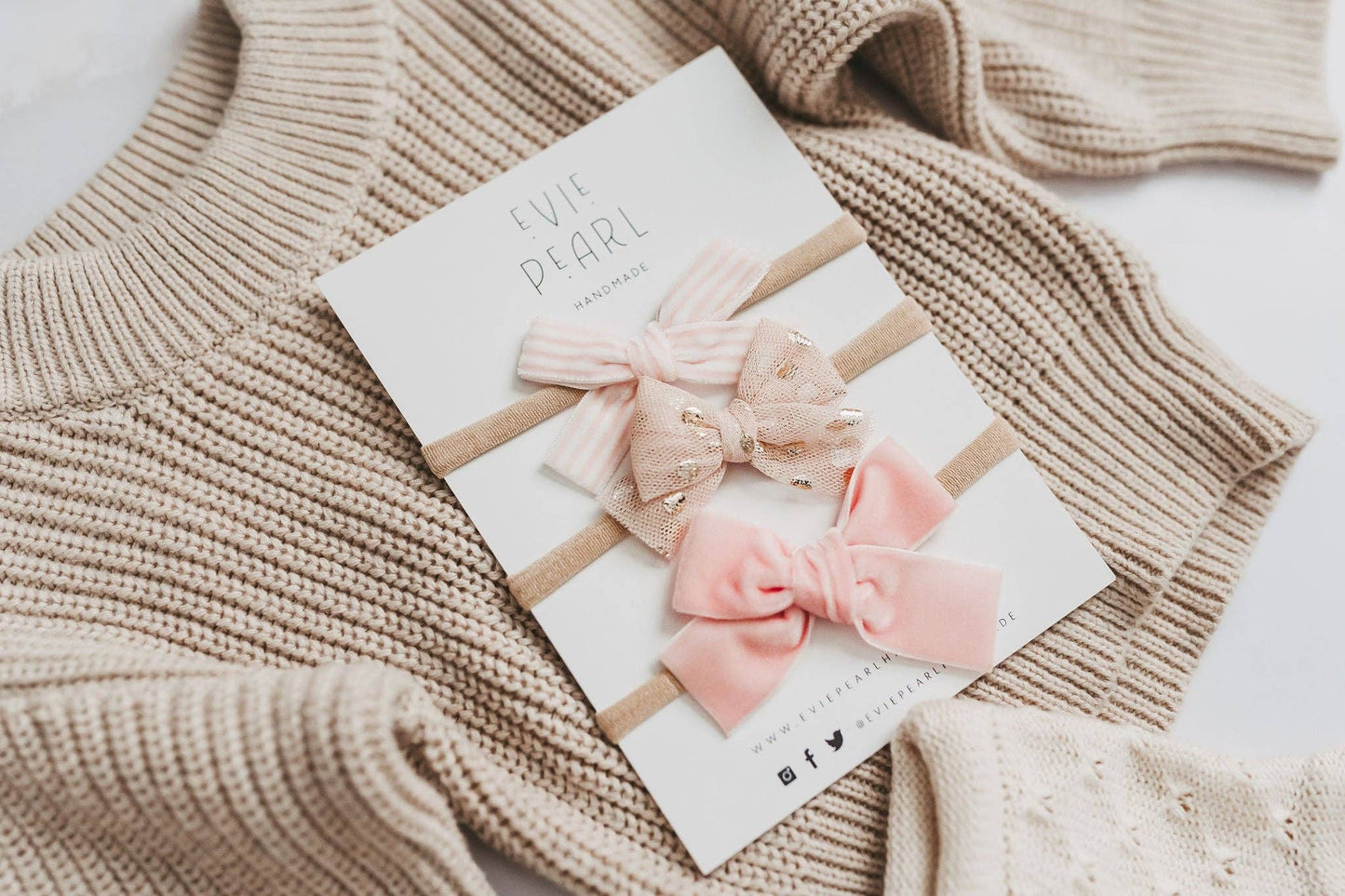 Newborn Baby Trio Headband Set- pink stripe, polka dot tulle & pink velvet