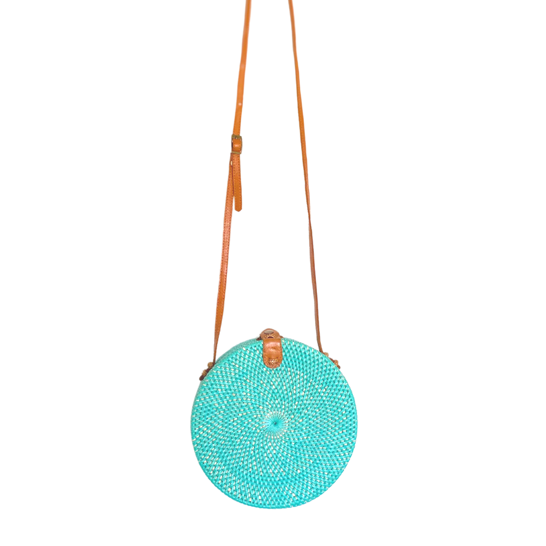 Camilla Round Rattan Bag - Aqua
