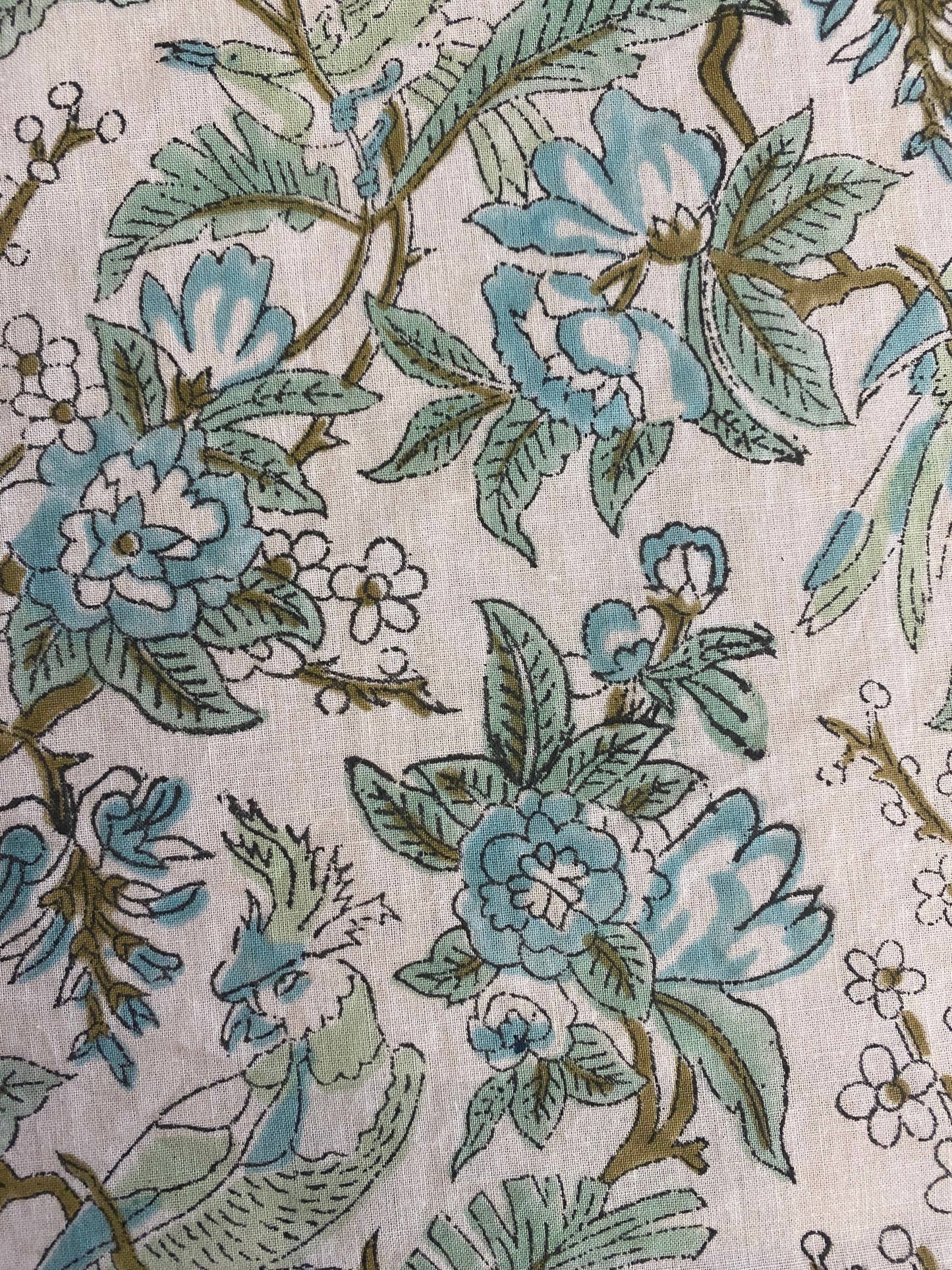 Sage Russian Green Hand Block Print Cotton Tablecloth