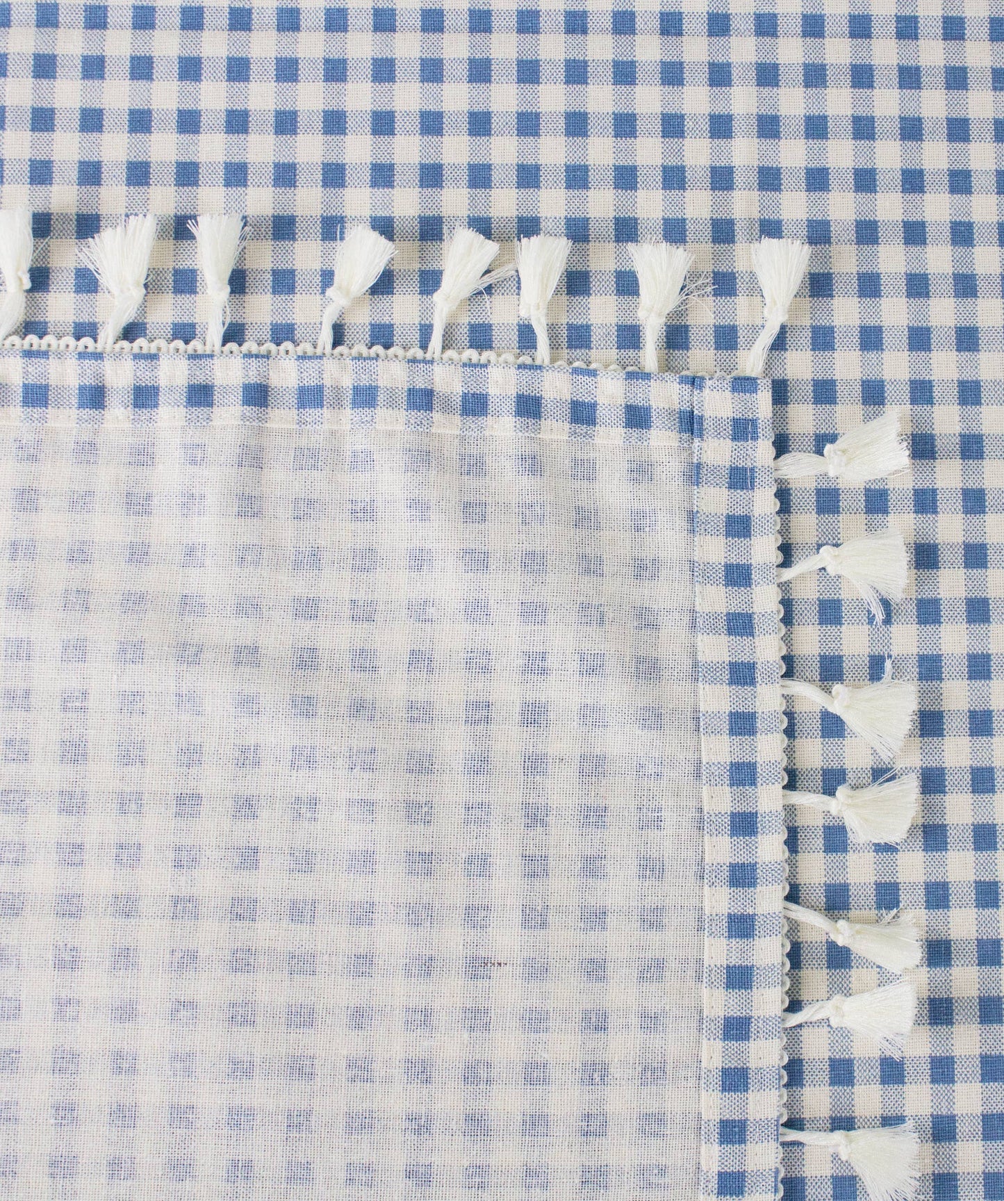 Gingham Check Tasseled Trim Cotton Blend Tablecloth
