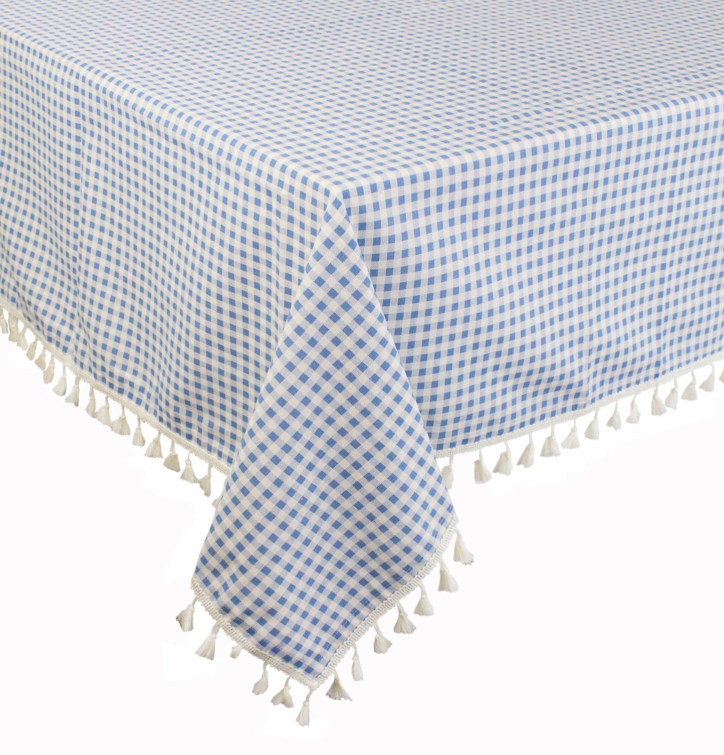 Gingham Check Tasseled Trim Cotton Blend Tablecloth