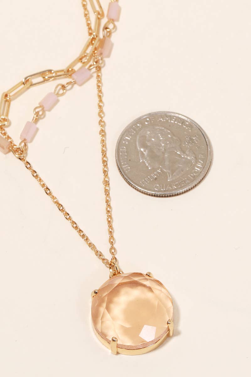 Circle Crystal Pendant Layered Necklace