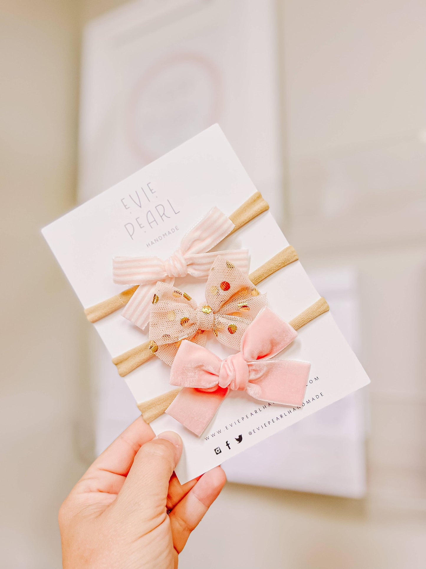 Newborn Baby Trio Headband Set- pink stripe, polka dot tulle & pink velvet