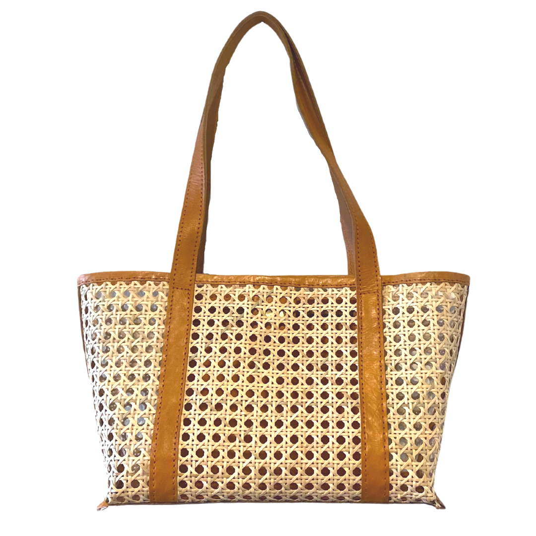 Amelia Cane & Leather Tote in Black: Large