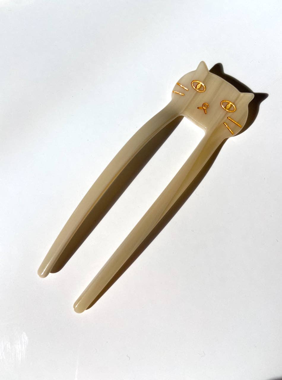 Hand-painted Kitty Cat French Chignon Hair Pin