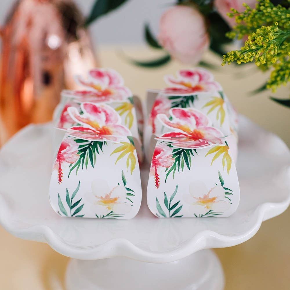 Uniquely Shaped Paper Wedding Favor Boxes - Tropical Floral