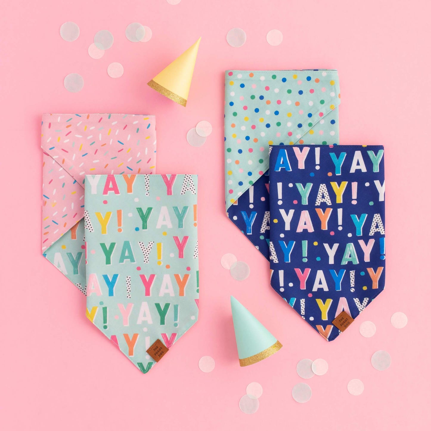 Birthday Yay Aqua Dog Bandana (Reversible)