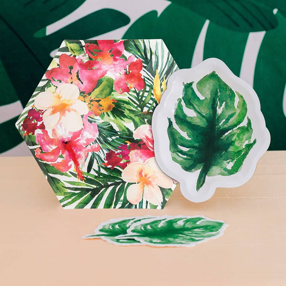 Small Tropical Leaf Disposable Paper Party Plates - Monstera