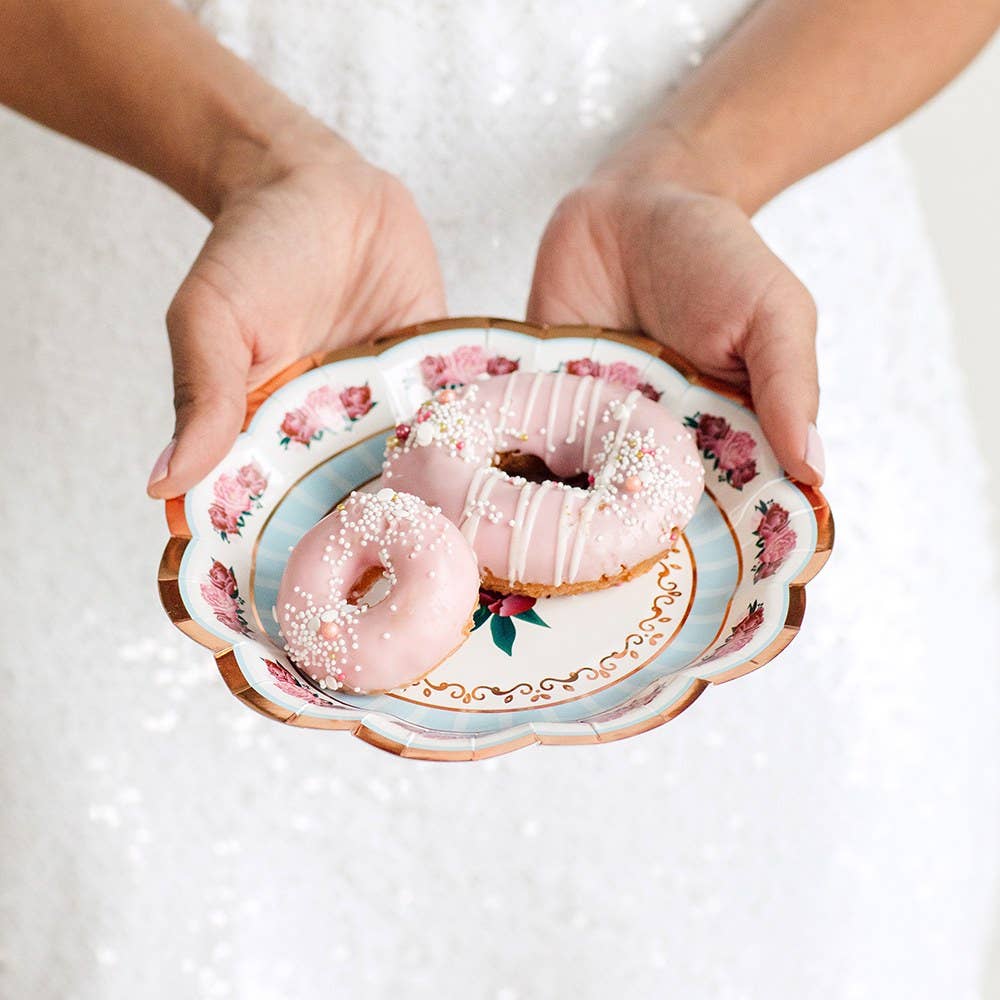 Small Round Disposable Paper Party Plates - Modern Floral