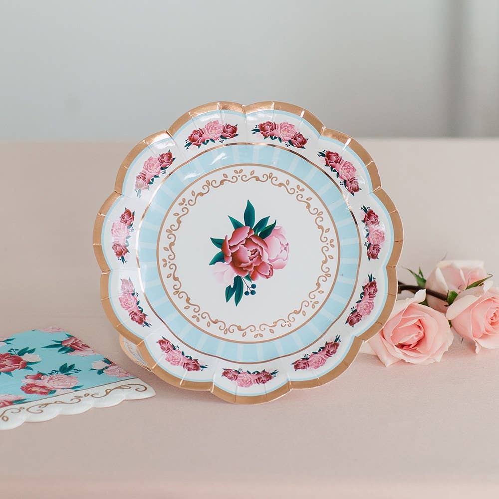 Small Round Disposable Paper Party Plates - Modern Floral