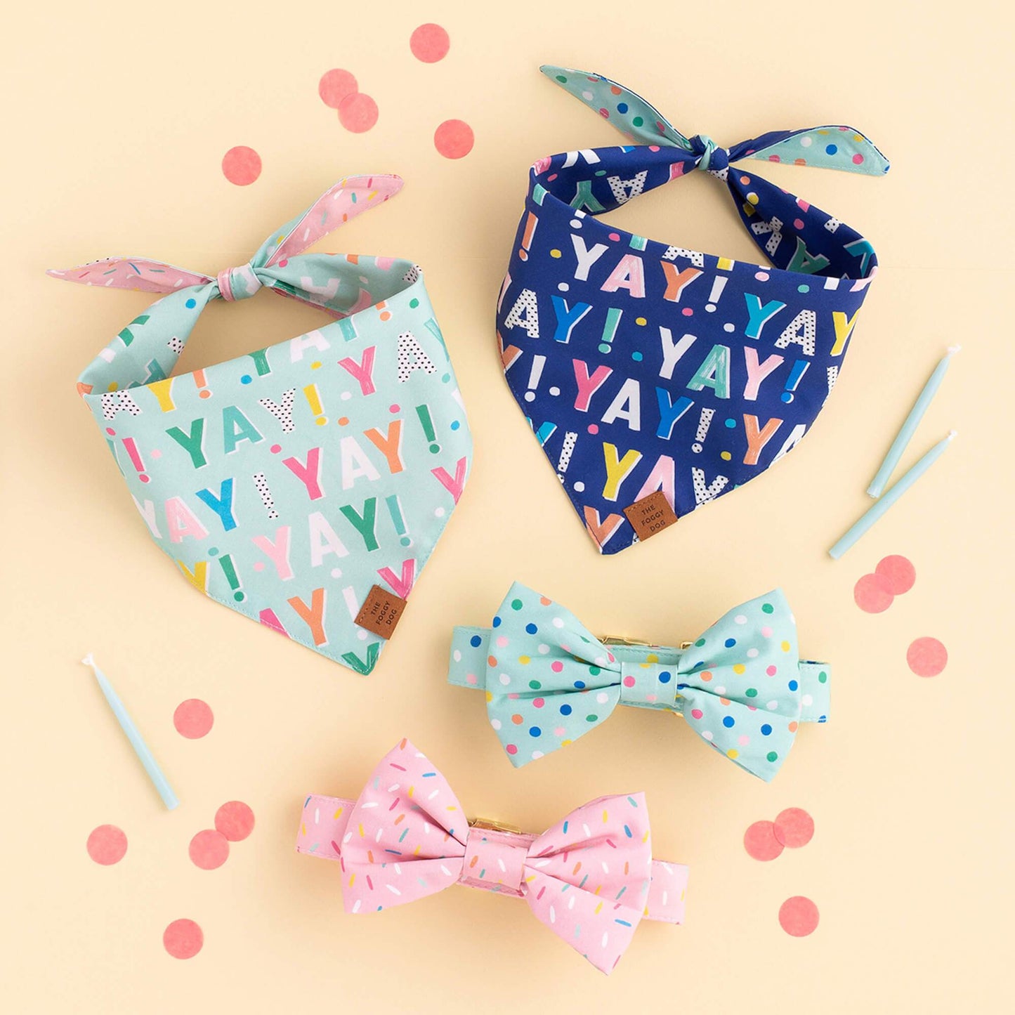 Birthday Yay Aqua Dog Bandana (Reversible)