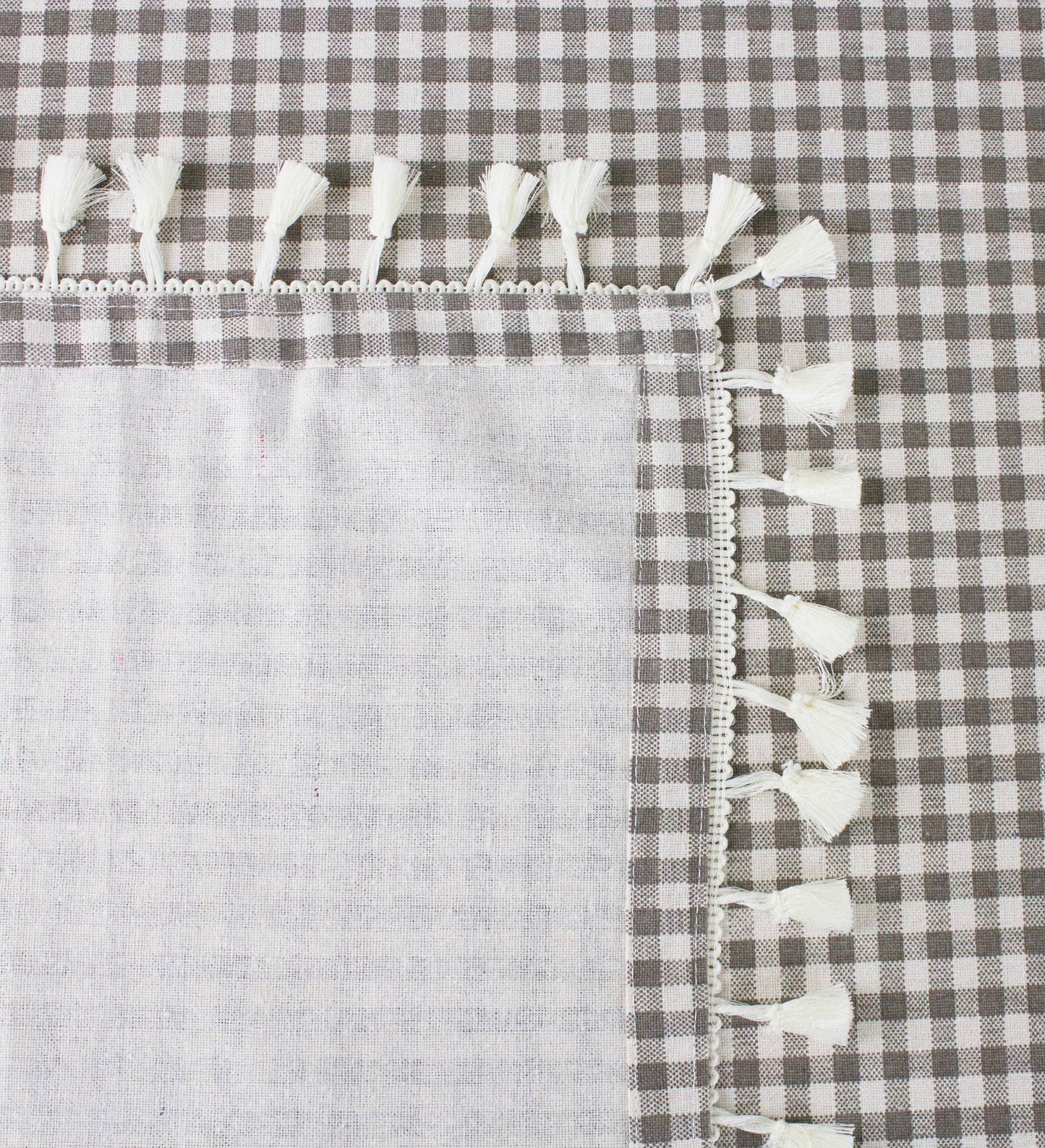 Gingham Check Tasseled Trim Cotton Blend Tablecloth