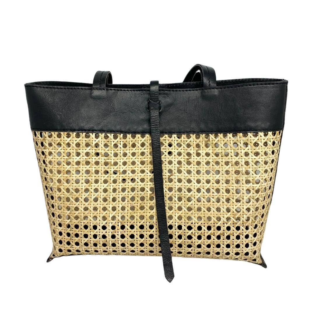 Madeline Cane and Leather Tote - Black