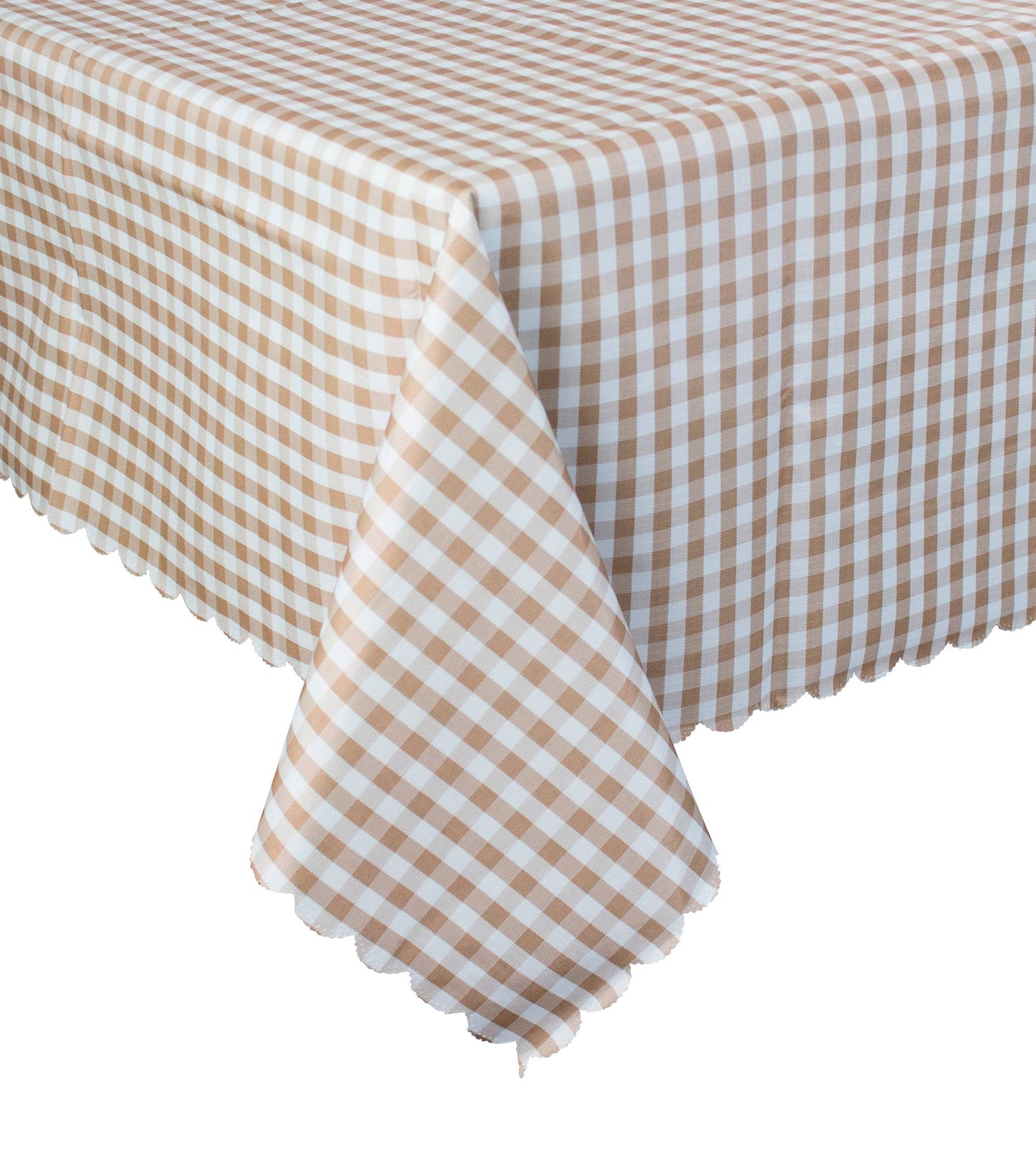 Brown-White Plaid Waterproof Scalloped 55" Square Tablecloth