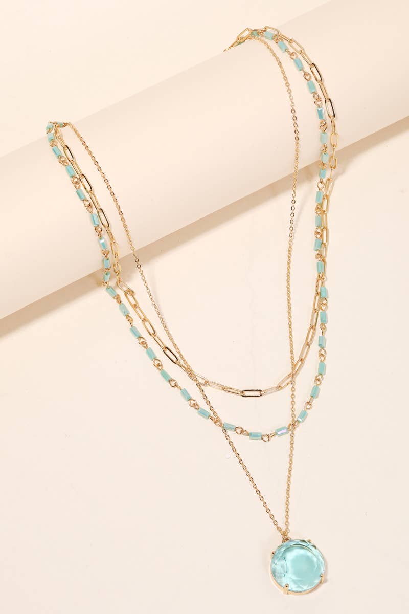 Circle Crystal Pendant Layered Necklace