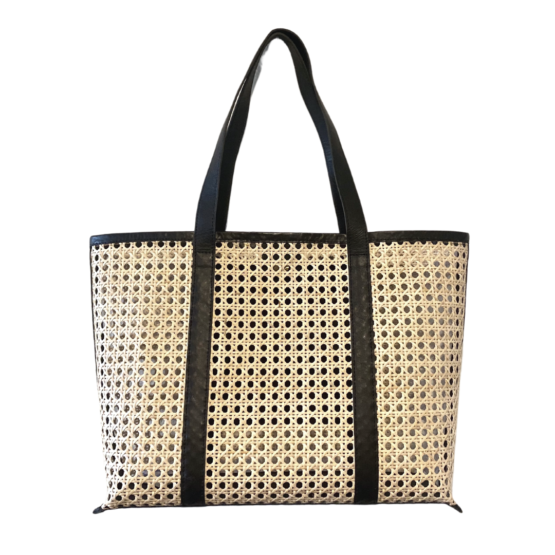 Amelia Cane & Leather Tote in Black: Large