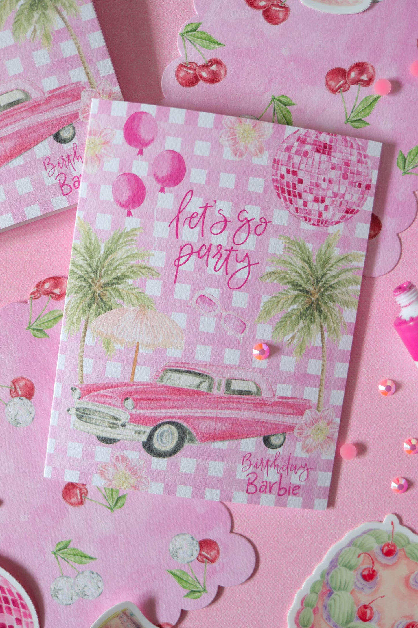 birthday barbie let's go party card