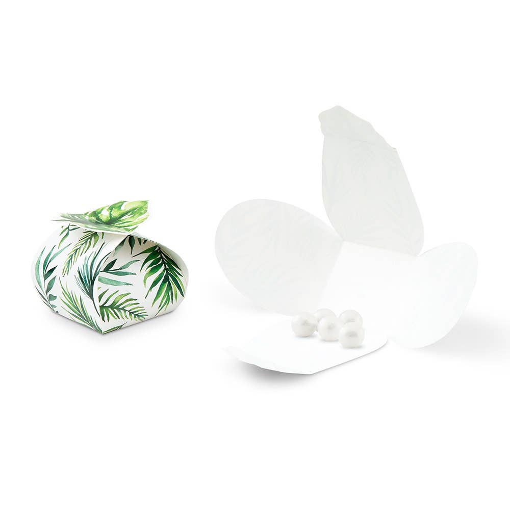 Uniquely Shaped Paper Wedding Favor Boxes - Palm Leaf