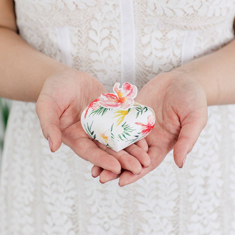 Uniquely Shaped Paper Wedding Favor Boxes - Tropical Floral