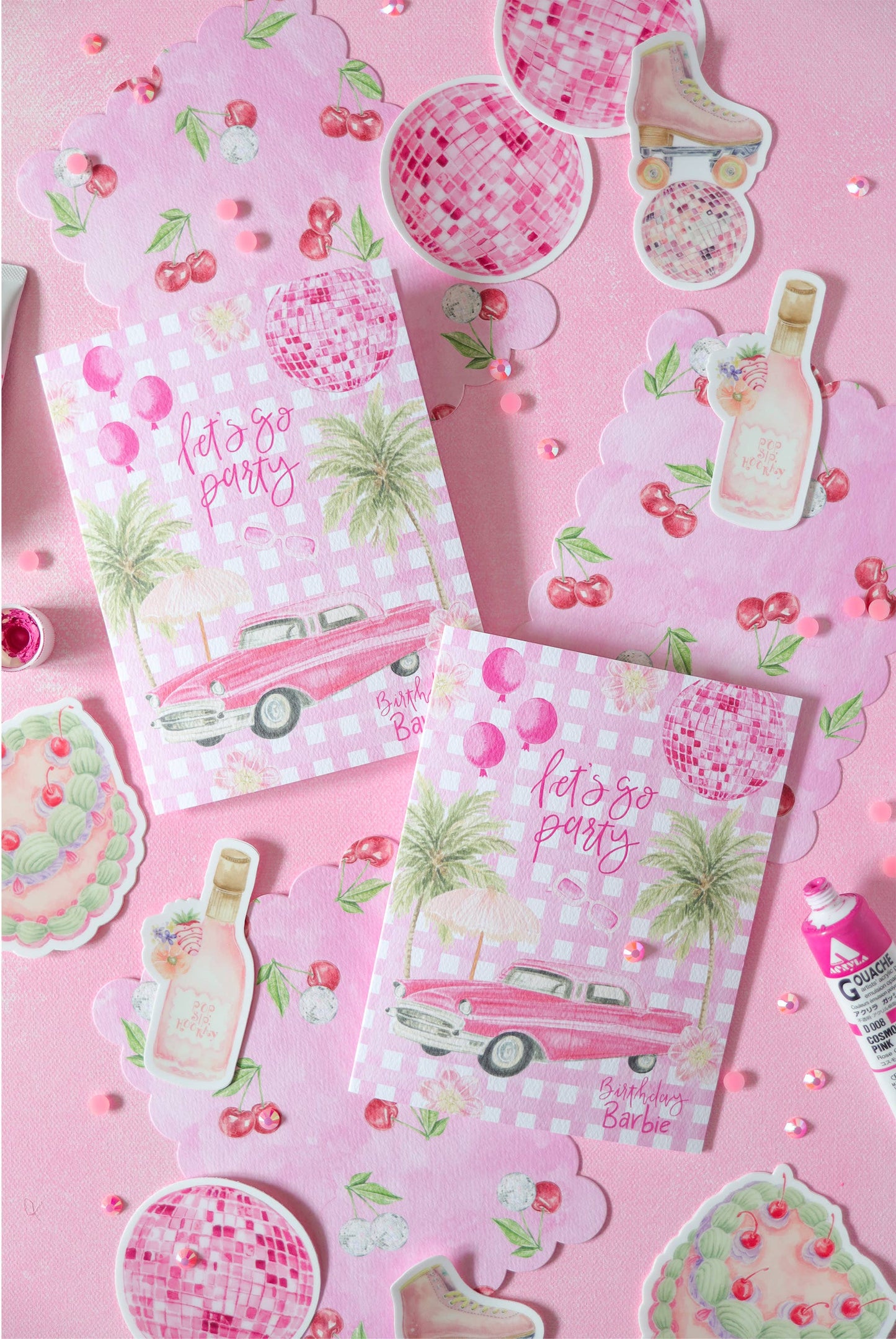 birthday barbie let's go party card