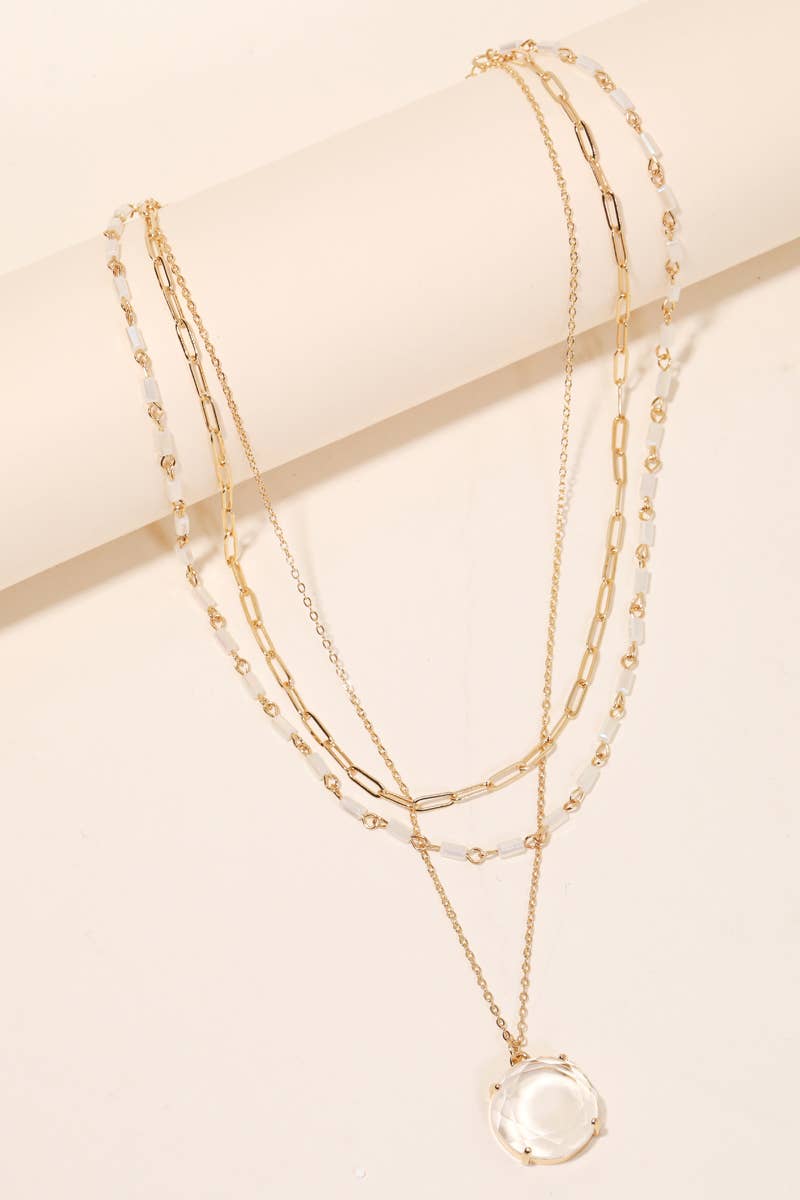 Circle Crystal Pendant Layered Necklace
