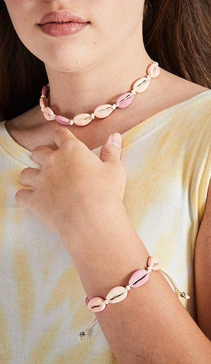 Pink Cowrie Shell Jewelry Set