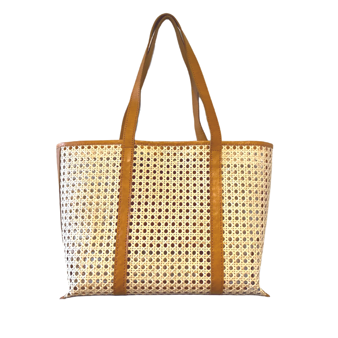Amelia Cane & Leather Tote in Black: Large