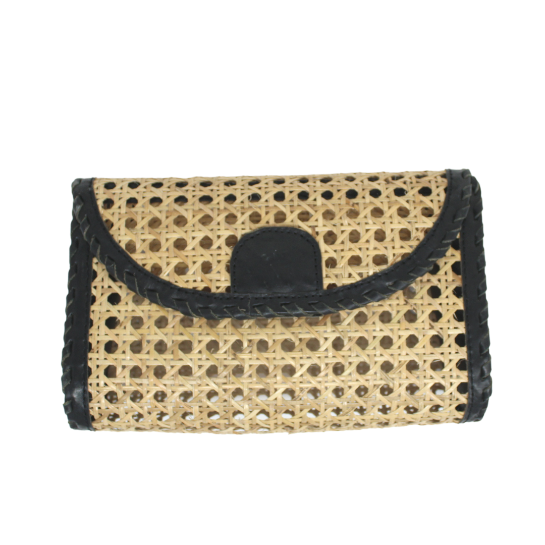 Ainsley Cane and Leather Crossbody Bag in Black