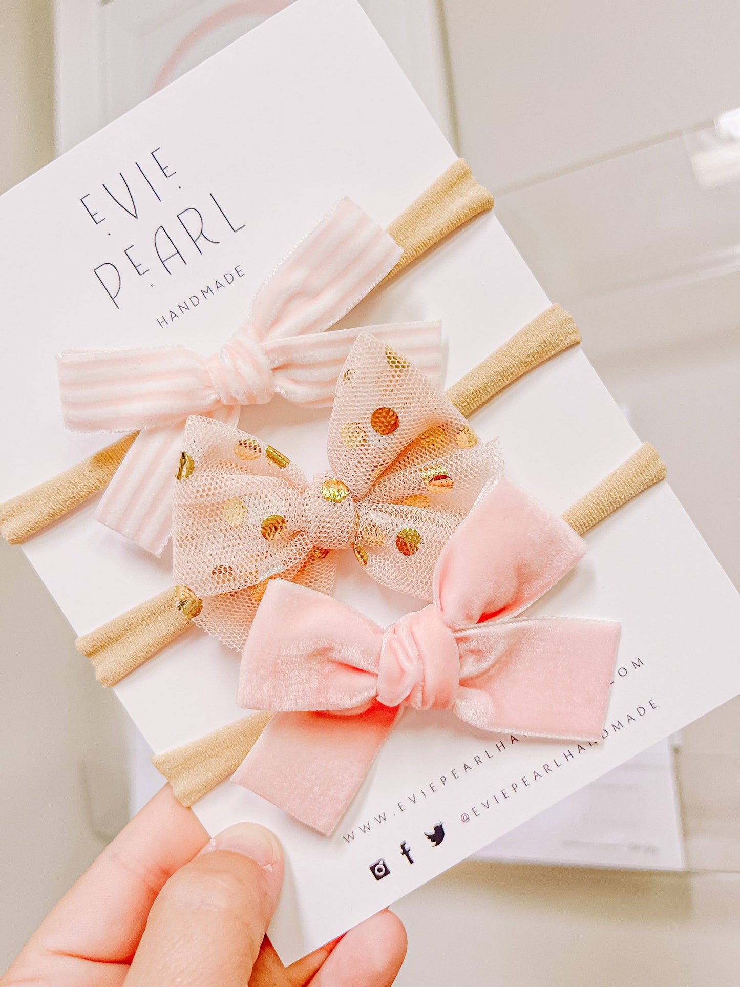 Newborn Baby Trio Headband Set- pink stripe, polka dot tulle & pink velvet