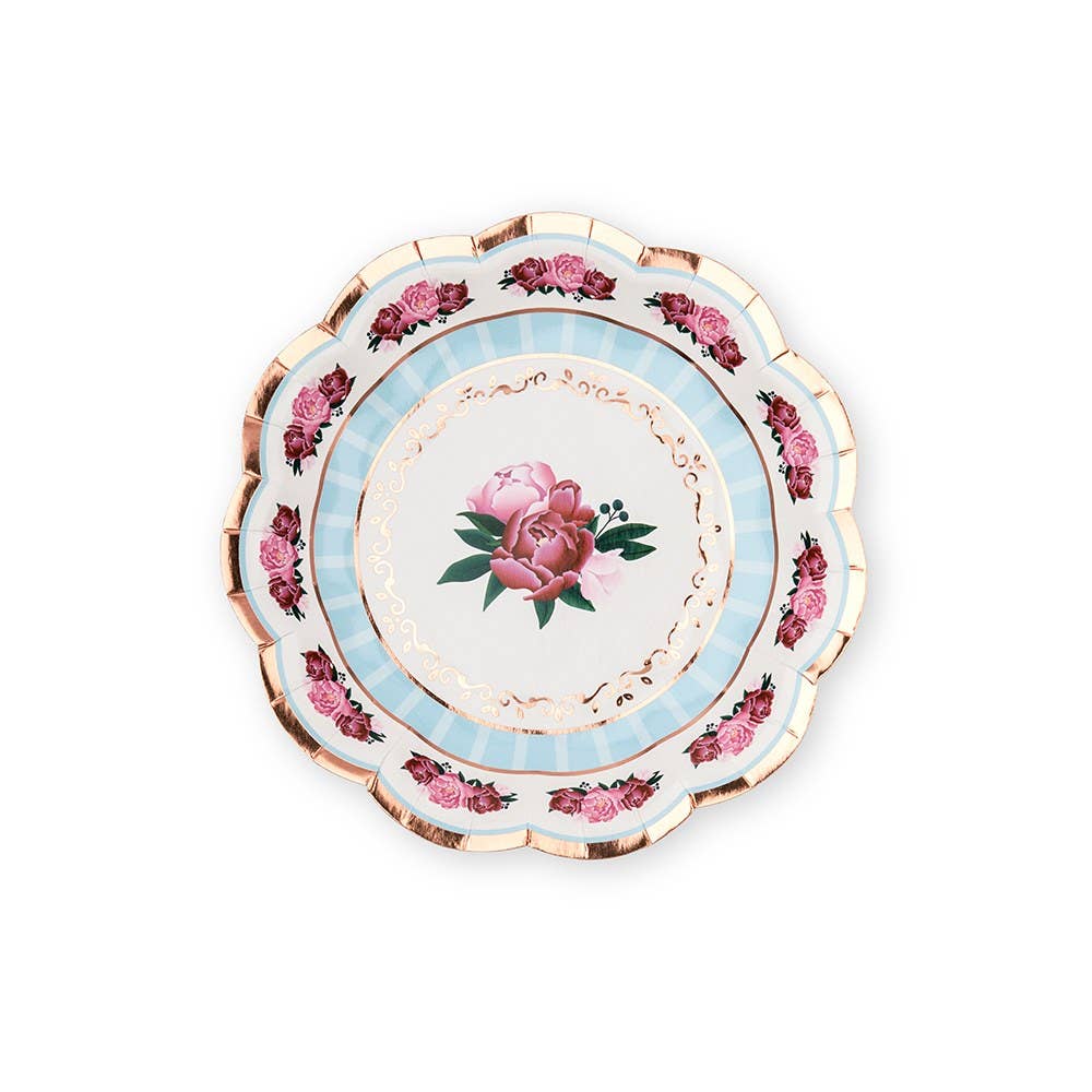 Small Round Disposable Paper Party Plates - Modern Floral