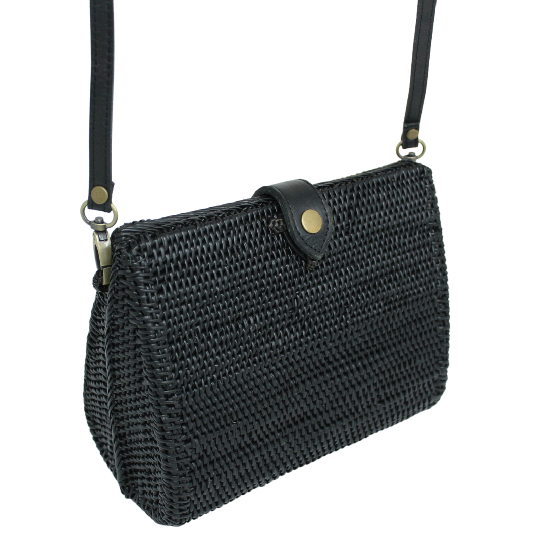 Bridget Rattan Bag & Clutch - Black