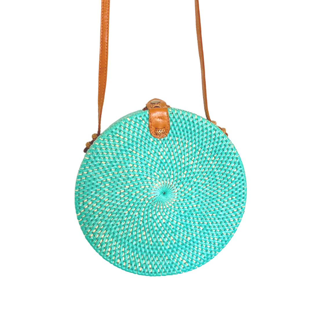 Camilla Round Rattan Bag - Aqua