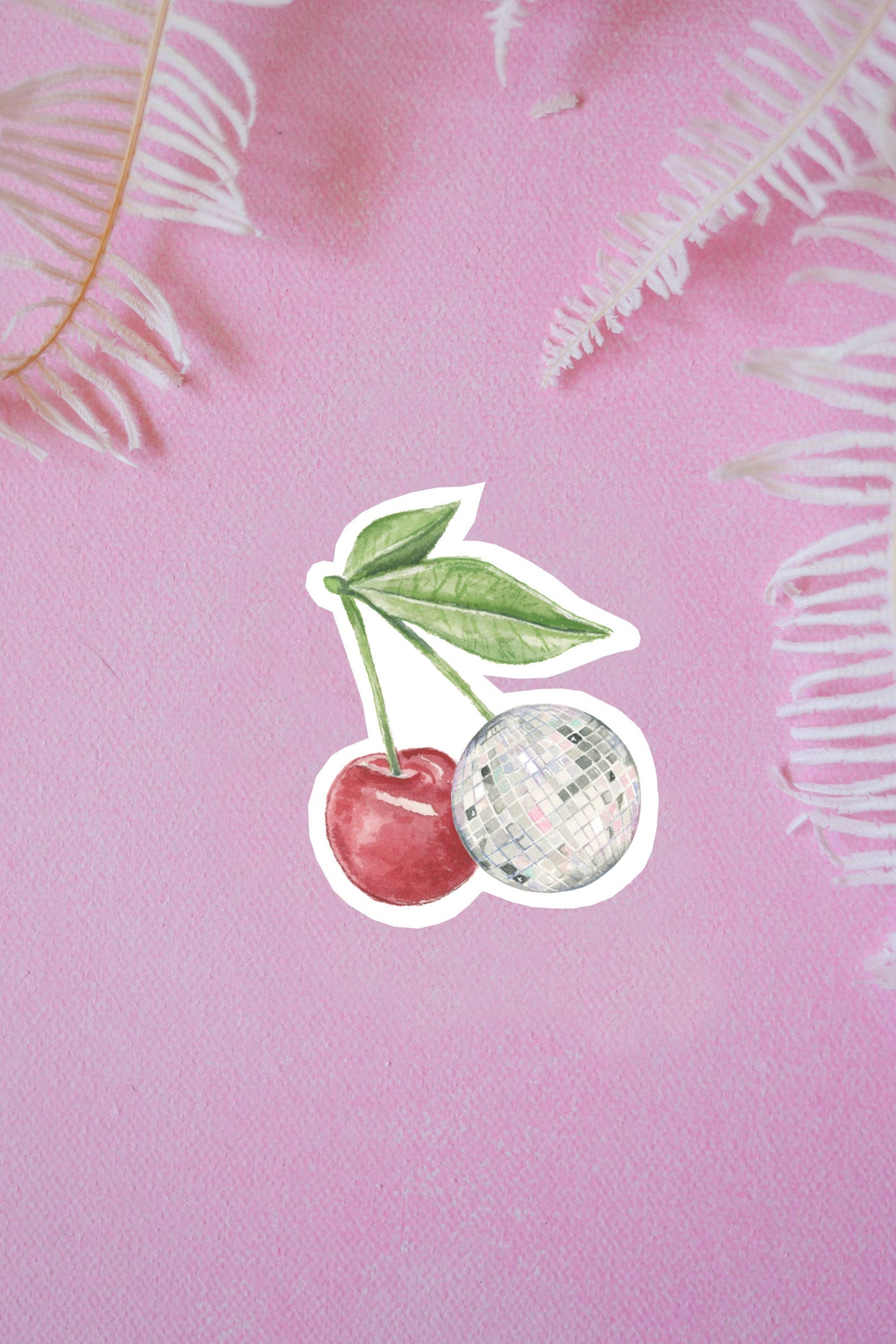 retro, disco ball, cherry, barbie vinyl sticker