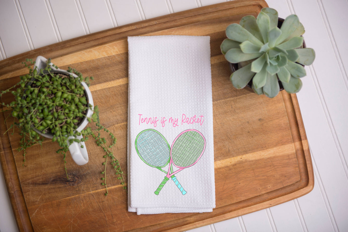 "Tennis is My Racket "Kitchen Waffle Dish Towel