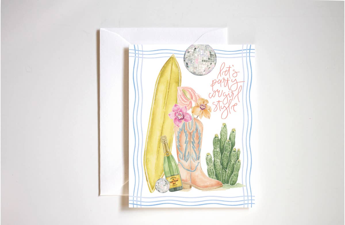 let's party cowgirl style birthday card