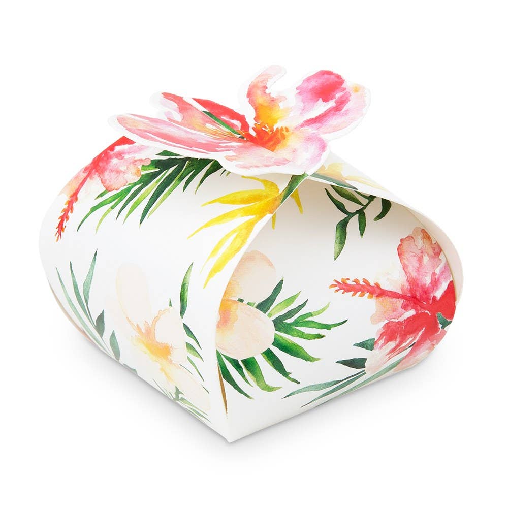Uniquely Shaped Paper Wedding Favor Boxes - Tropical Floral