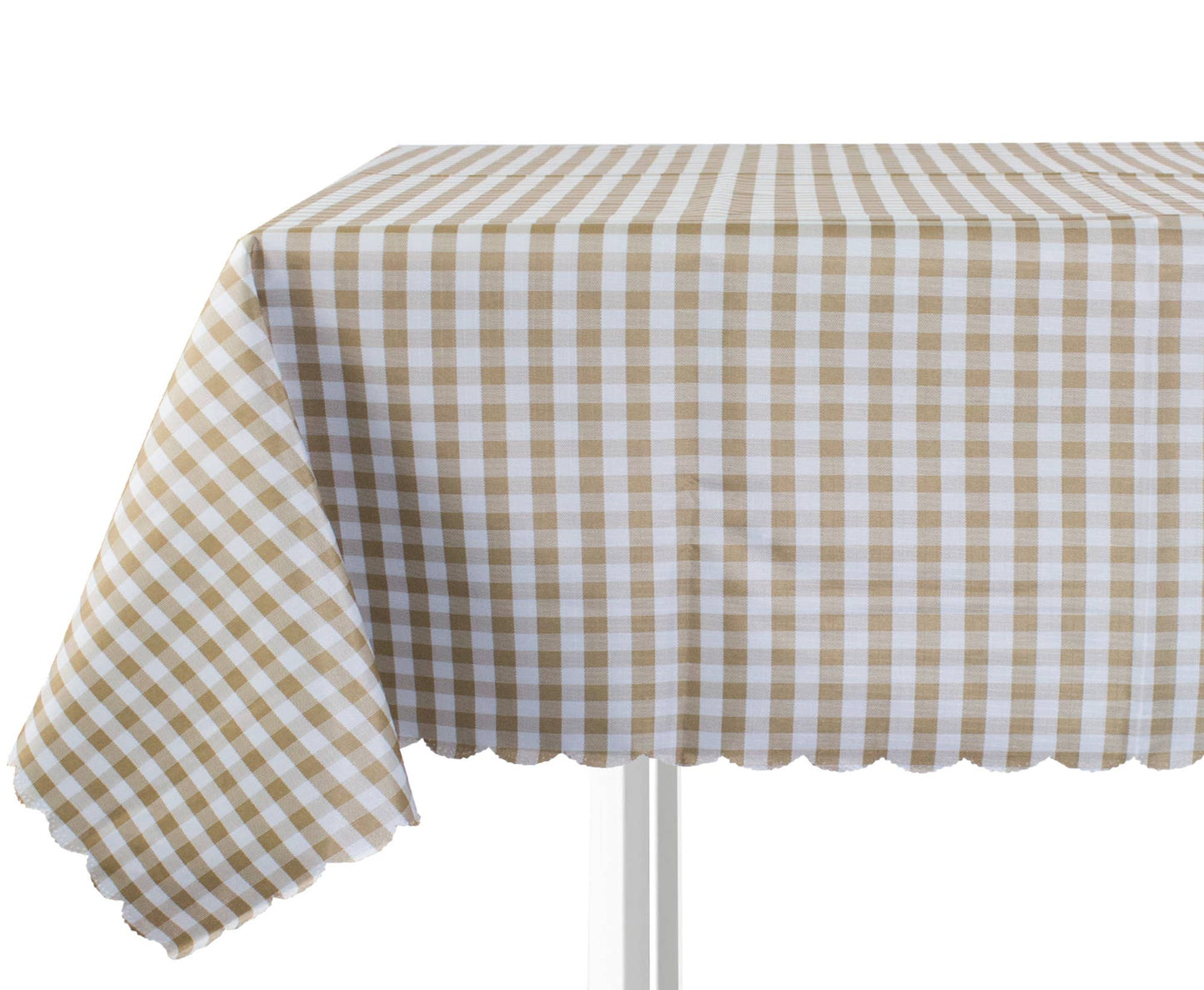 Brown-White Plaid Waterproof Scalloped 55" Square Tablecloth