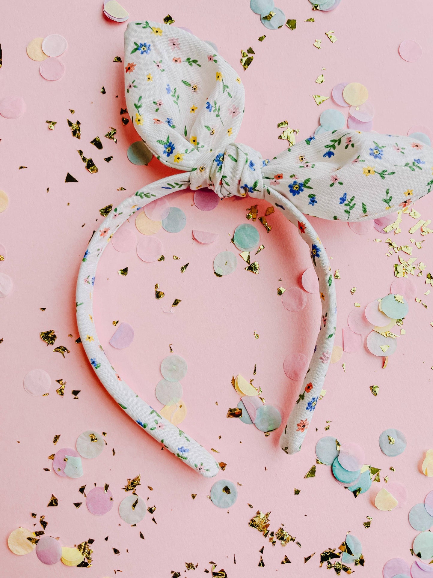 White Mini Floral Bunny Headband