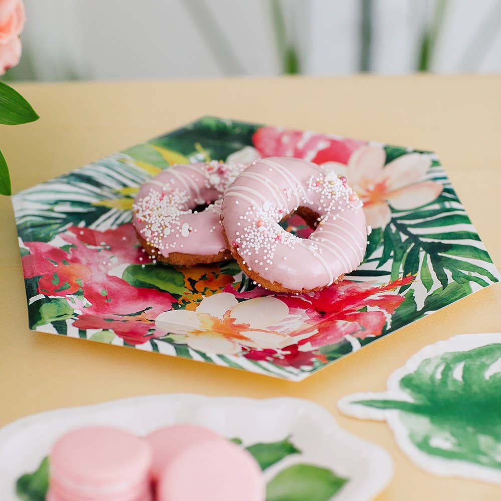 Large Hexagon Disposable Paper Party Plates- Tropical Floral