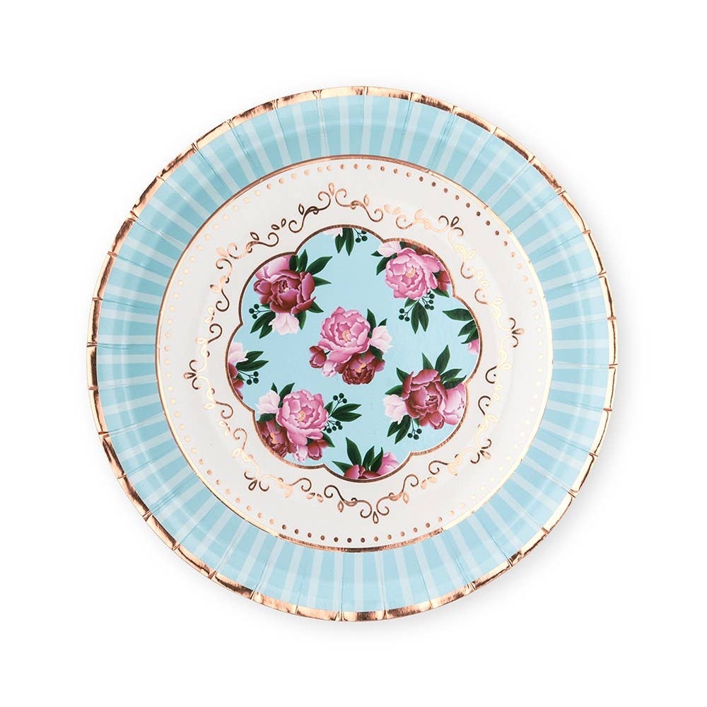 Large Round Disposable Paper Party Plates - Floral Tea Party