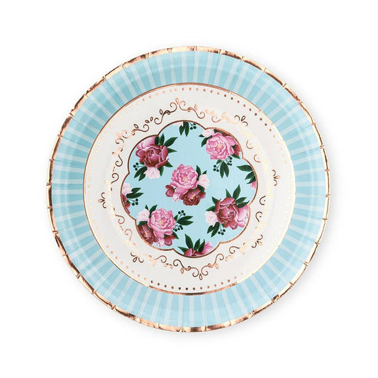 Large Round Disposable Paper Party Plates - Floral Tea Party