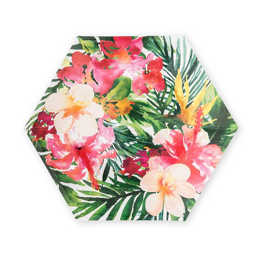 Large Hexagon Disposable Paper Party Plates- Tropical Floral