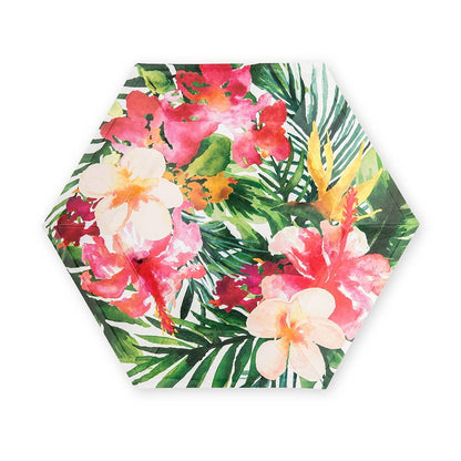 Large Hexagon Disposable Paper Party Plates- Tropical Floral