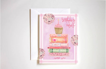 Birthday vibes book lover card